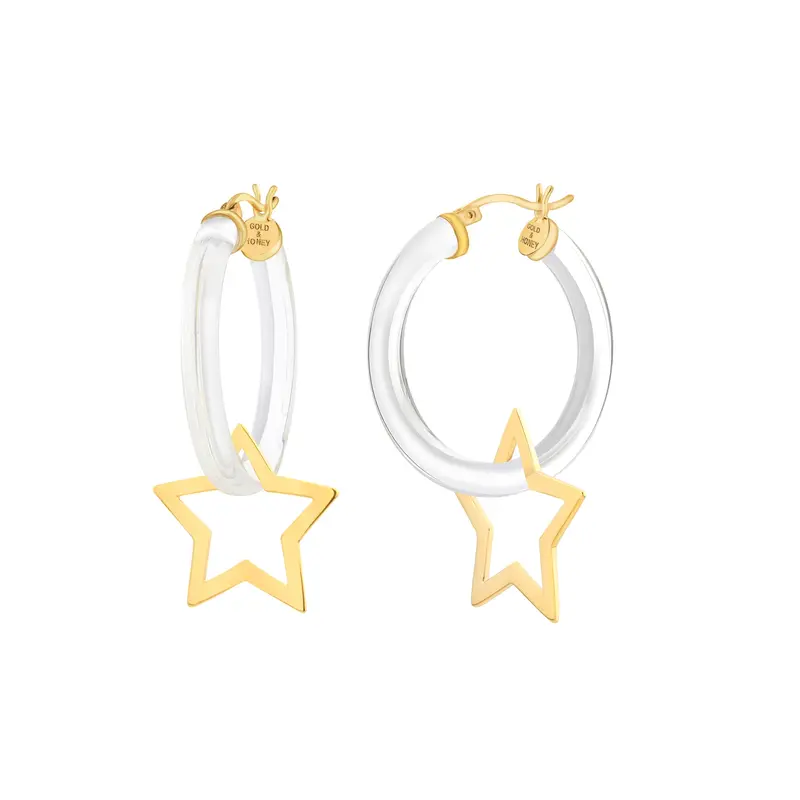 1.35 inch Star Disc Charm Hoops Earrings