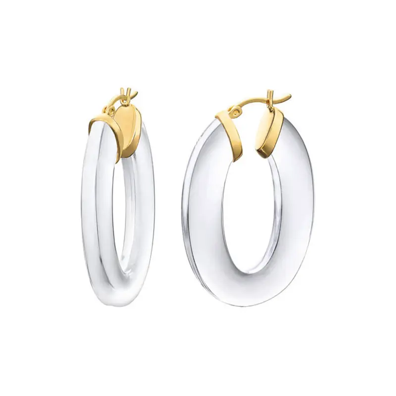 1.5" Clear Flat Oval Hoop Earring