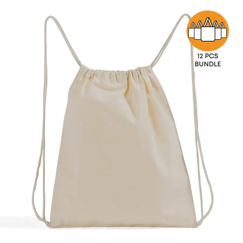 12 ct Small Canvas Drawstring Backpack / Cinch Packs - By Dozen
