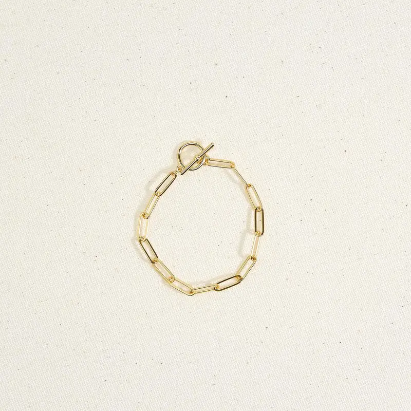 18K Gold Plate Paperclip Chain Toggle Bracelet