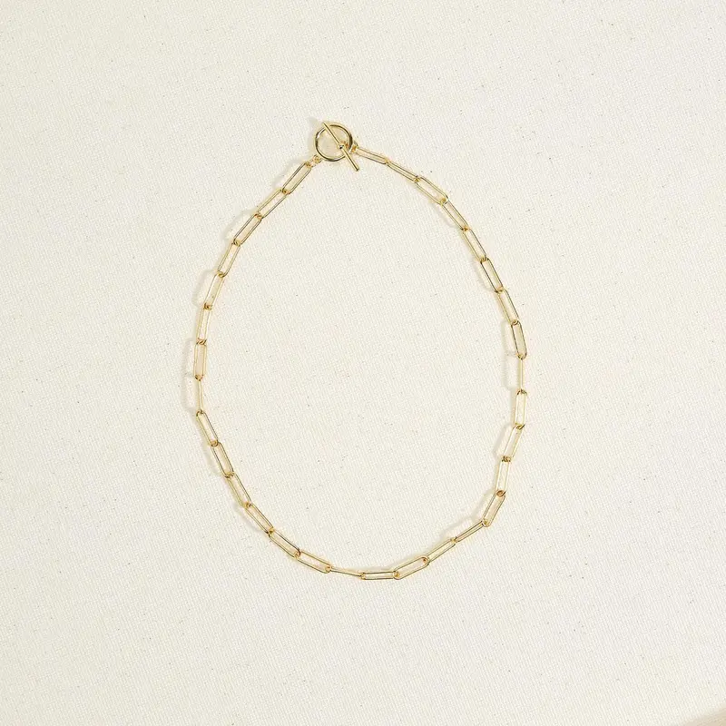18K Gold Plate Paperclip Chain Toggle Necklace