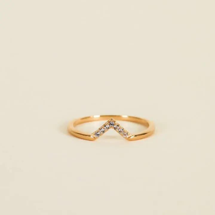 18K Gold Plated Lambda V-Shaped Aqua Pave Ring