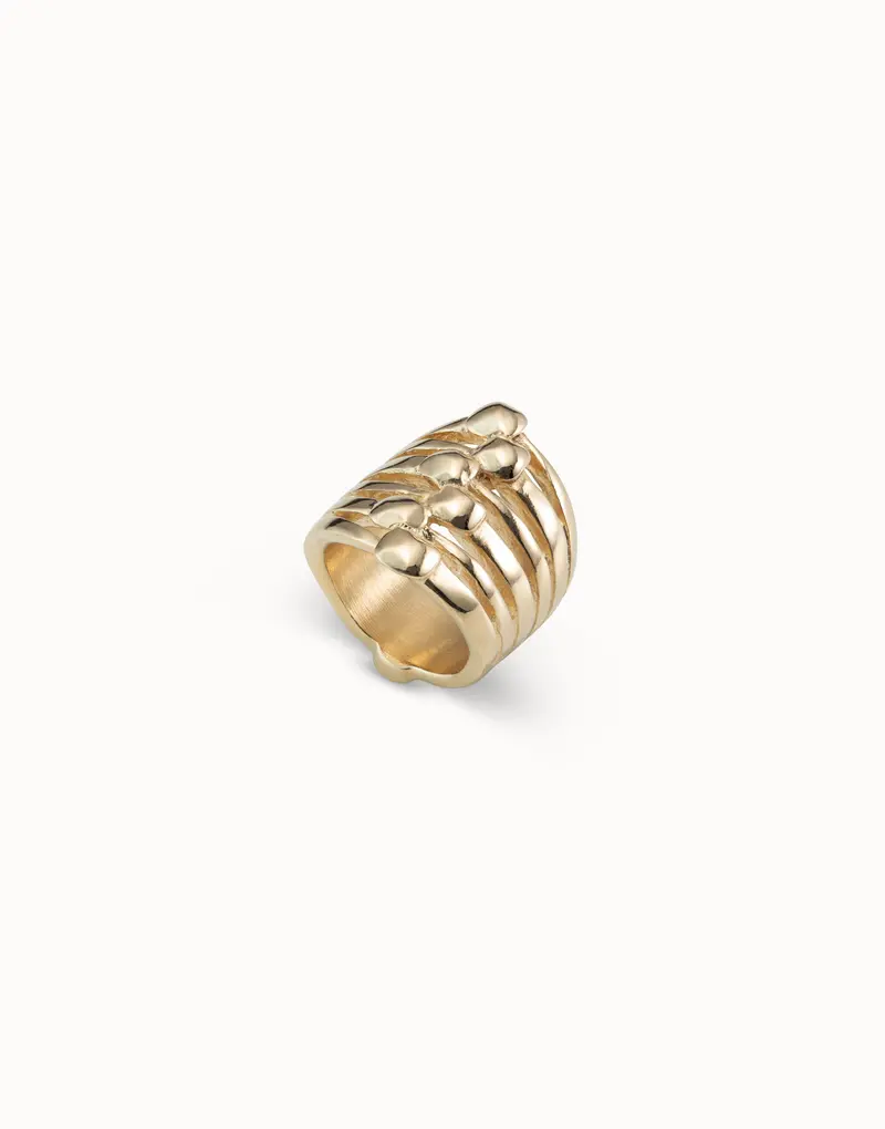18K Gold-Plated Multi Effect Ring with Nail Head Details