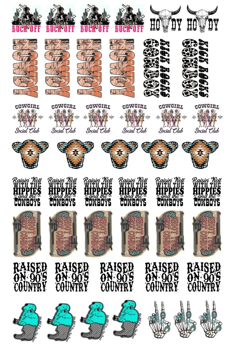22 x 36 Western Pre-Made Hat Gang Sheet