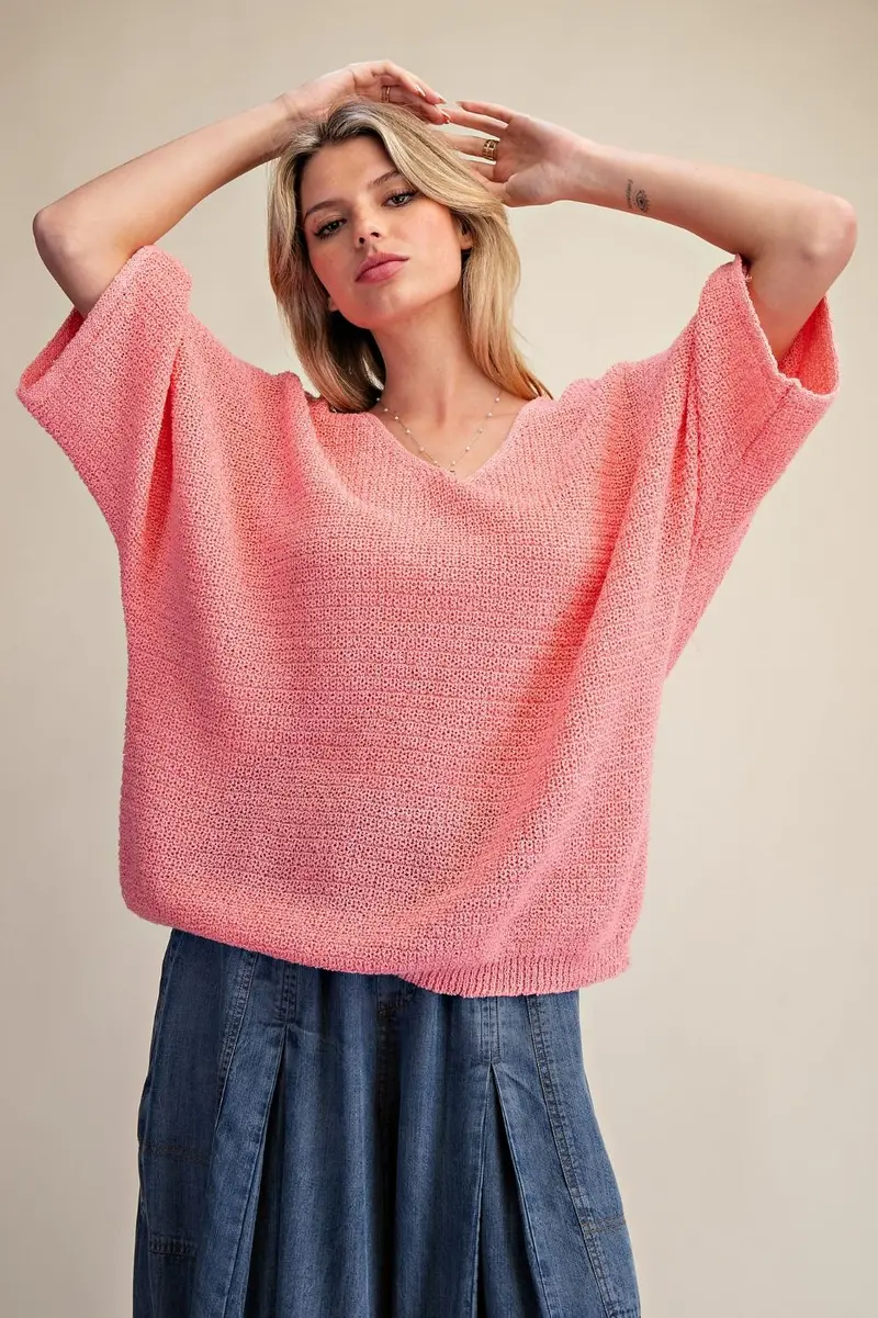 3/4 Sleeve Knitted Sweater - Candy Pink PREORDER