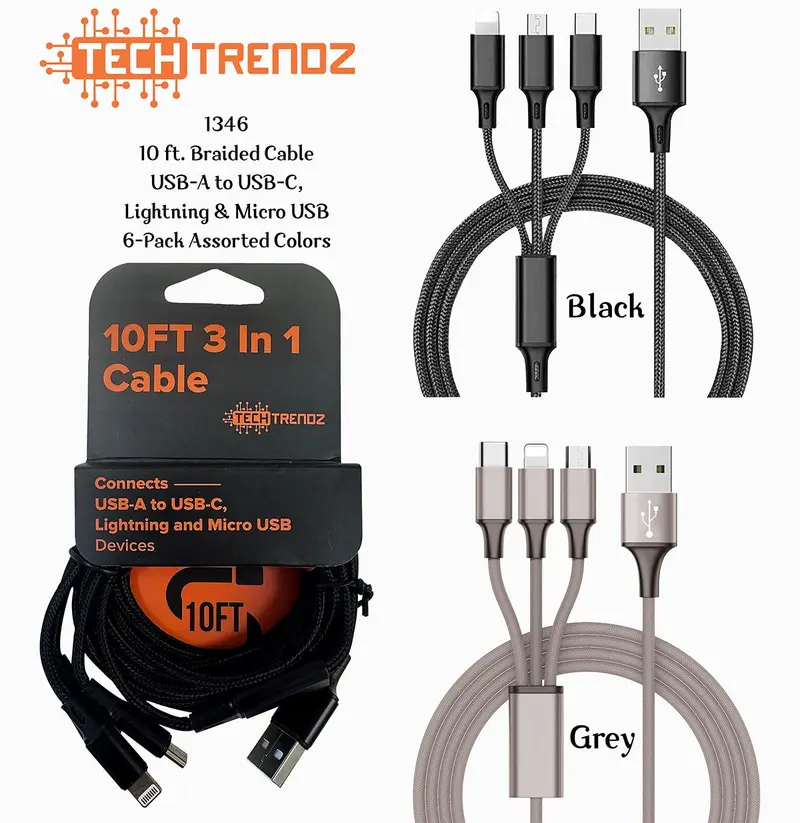 3in1 10ft Fast Charging Cable - PREORDER