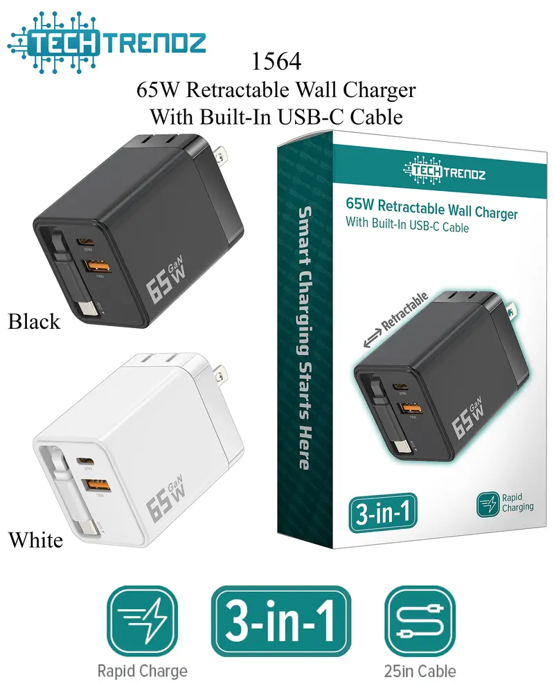65W Retractable Wall Charger - PREORDER