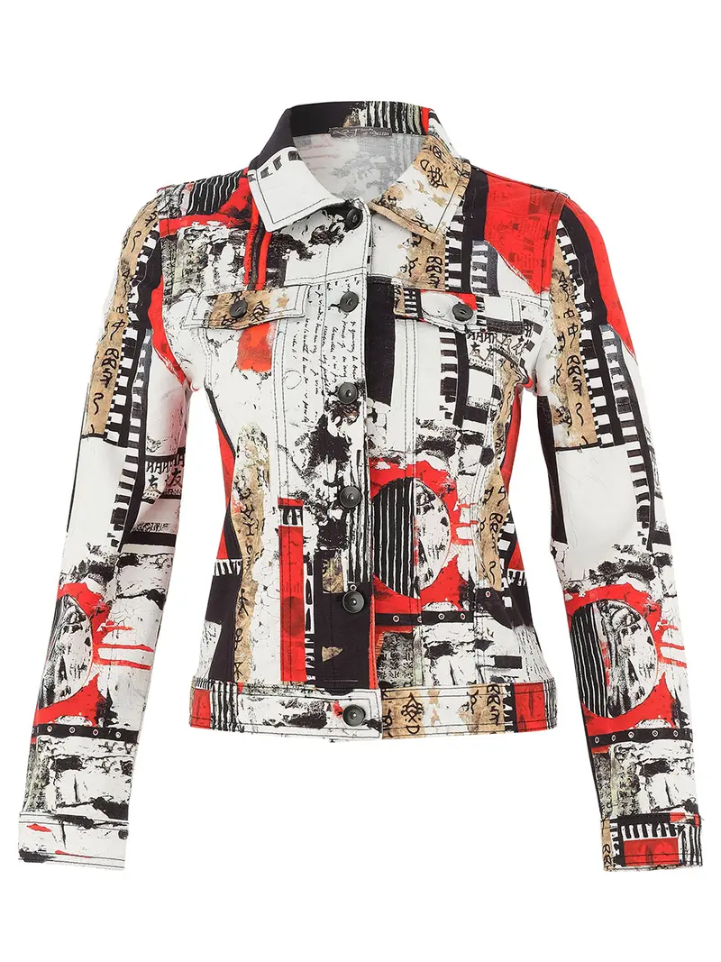 Abstract Patchwork Art Button Jacket