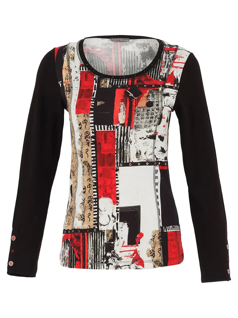 Abstract Patchwork Long-Sleeve Top