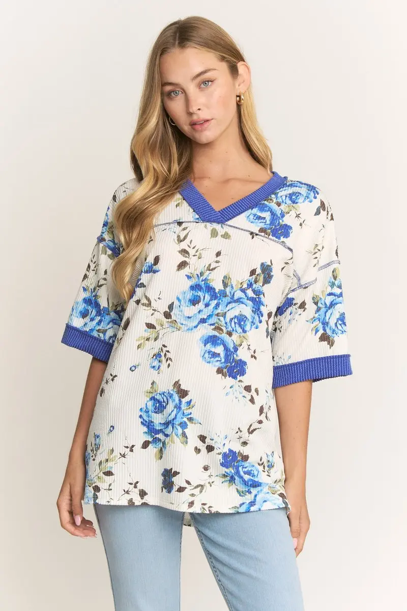 Airy Blooms Top - Ivory/Blue