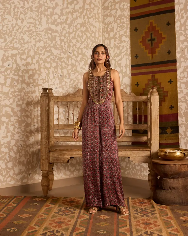 Ajrakh Wide-Leg Jumpsuit