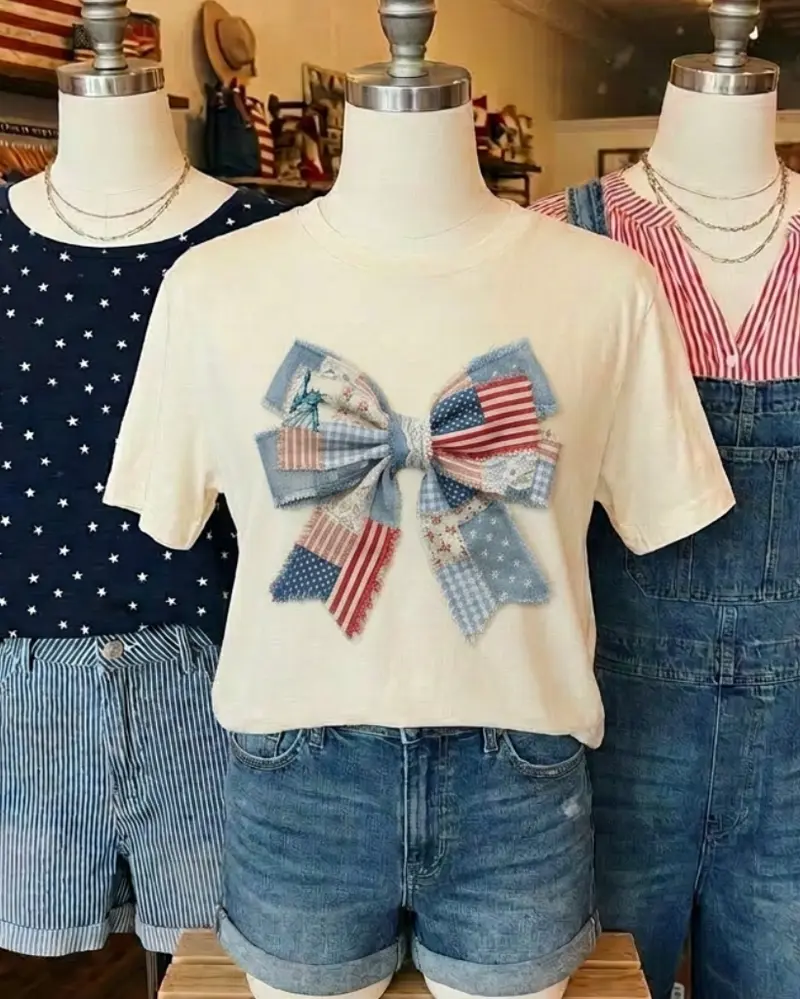 All-American Faux Patch Bow Tee