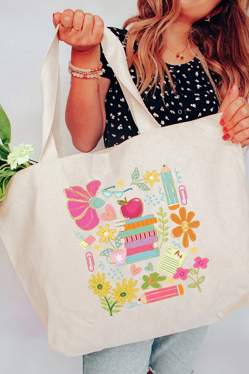 All Things Teacher Canvas Jumbo Tote