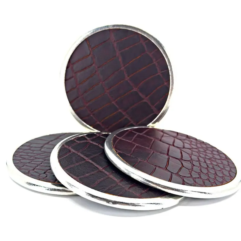 Alligator Leather & Metal Deluxe Coaster Set