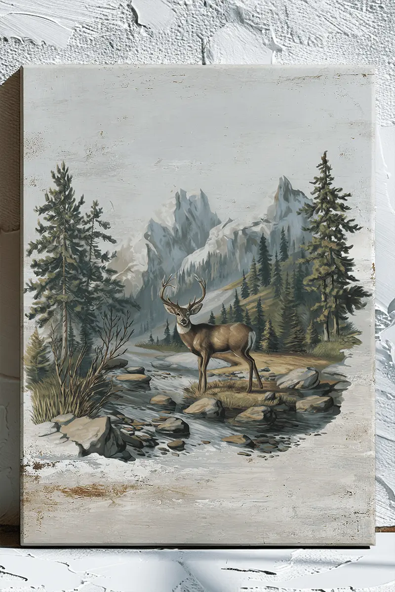 Alpine Deer Stretched Canvas Print