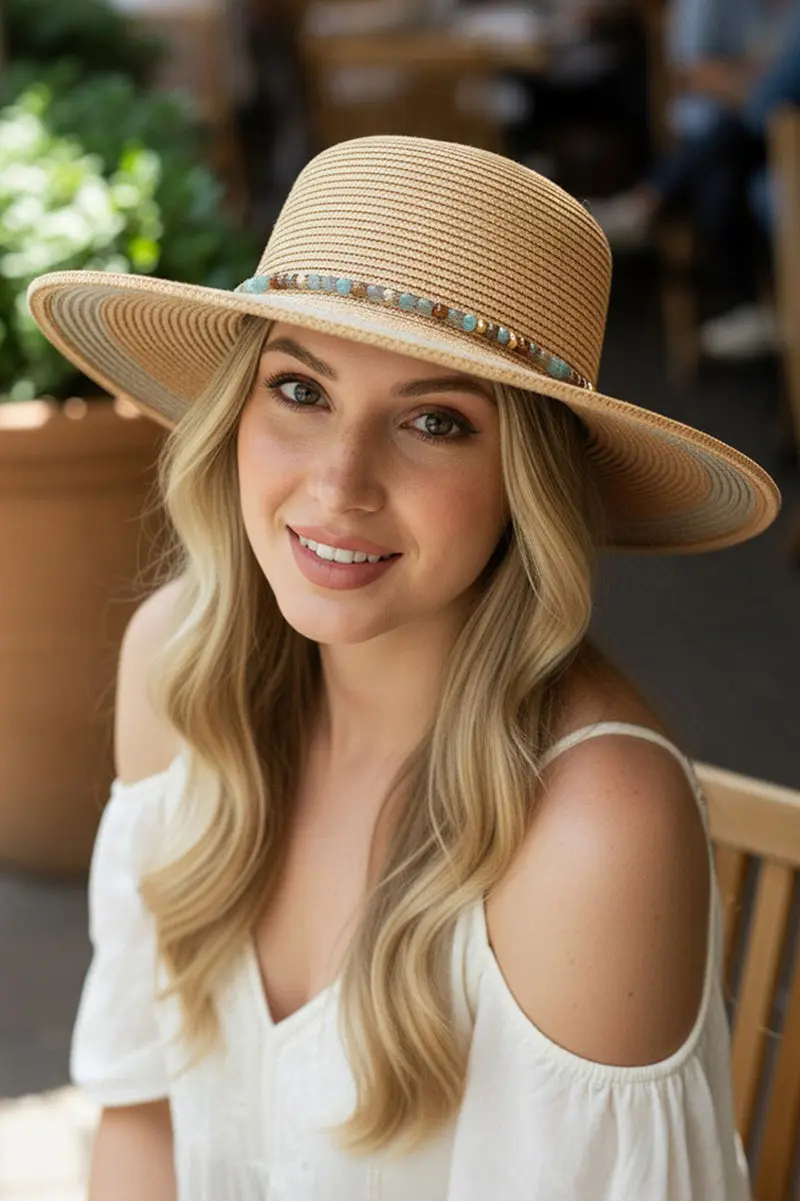 Amalfi Coast Beaded Tan Straw Hat