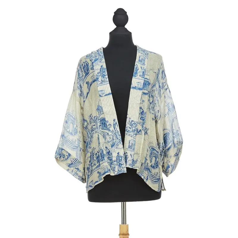 Ancient Column Blue Short Kimono