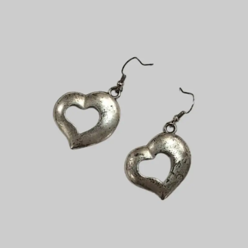 Antiqued Open Heart Drop Earrings