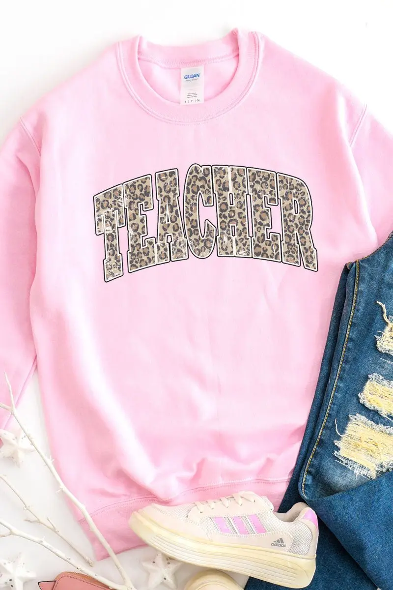 Arched Teacher Leopard Heavy-weight Crew Sweatshirt