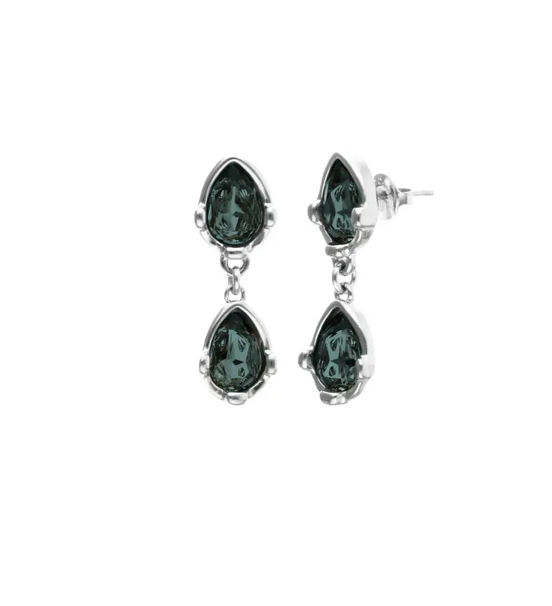 Astra Earrings in Silver & Green