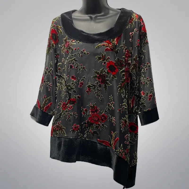 Asymmetrical Floral Velvet Top
