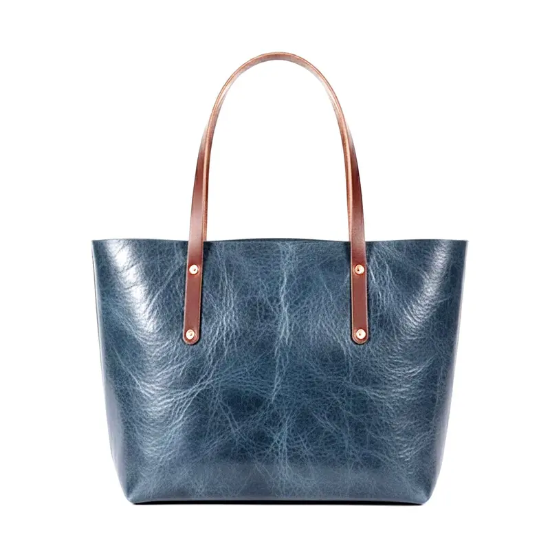 AVERY LEATHER TOTE BAG - LARGE - INDIGO BISON | SADDLE STRAPS