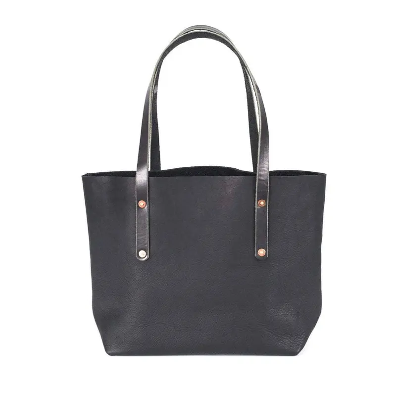 AVERY LEATHER TOTE BAG - MEDIUM - BLACK | BLACK STRAPS