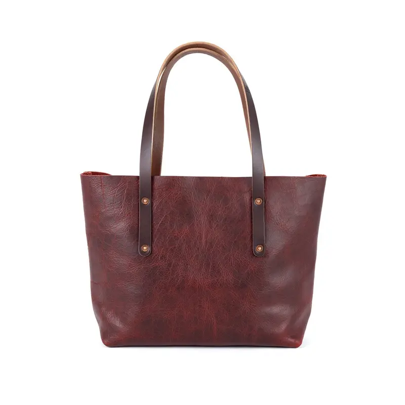 AVERY LEATHER TOTE BAG - MEDIUM - WINE BISON | MOCHA STRAPS