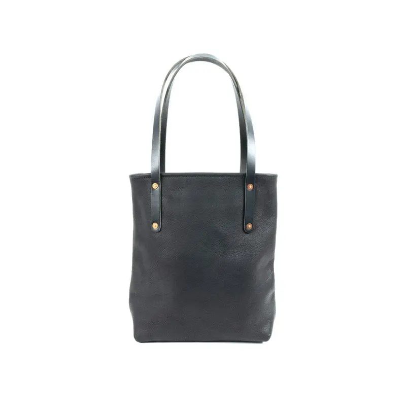 AVERY LEATHER TOTE BAG - SLIM MEDIUM - BLACK | BLACK STRAPS