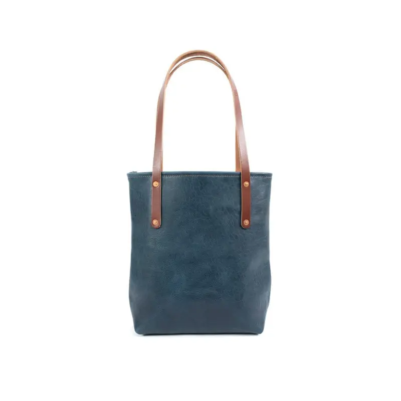 AVERY LEATHER TOTE BAG - SLIM MEDIUM - INDIGO BISON | SADDLE STRAPS