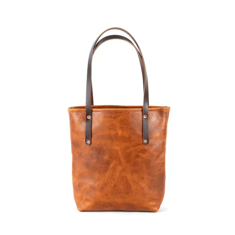 AVERY LEATHER TOTE BAG - SLIM MEDIUM - PEANUT BISON | MOCHA STRAPS