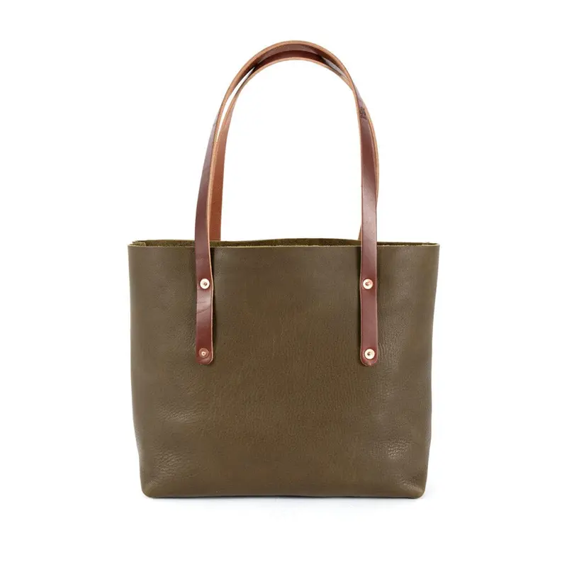 AVERY LEATHER TOTE BAG - SMALL - OLIVE | SADDLE STRAPS