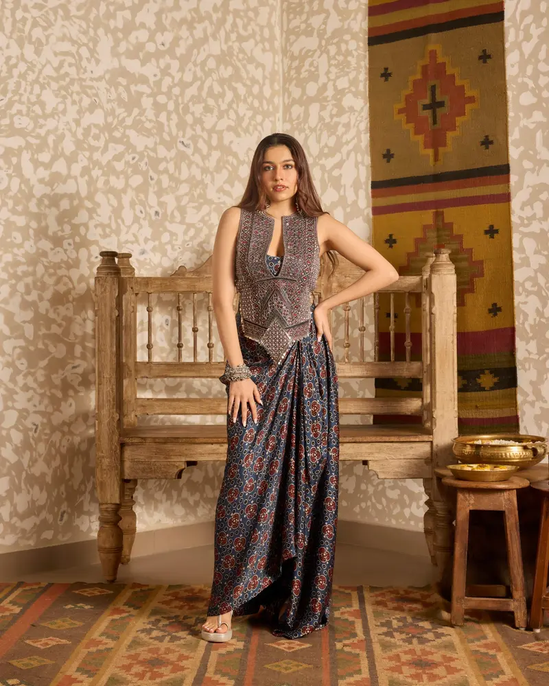 Backless tie up top and drape skirt