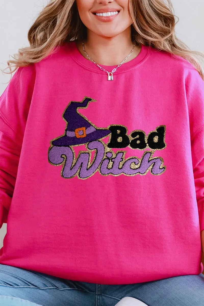 Bad Witch Large Chenille Patch Unisex NuBlend Crew Sweatshirt