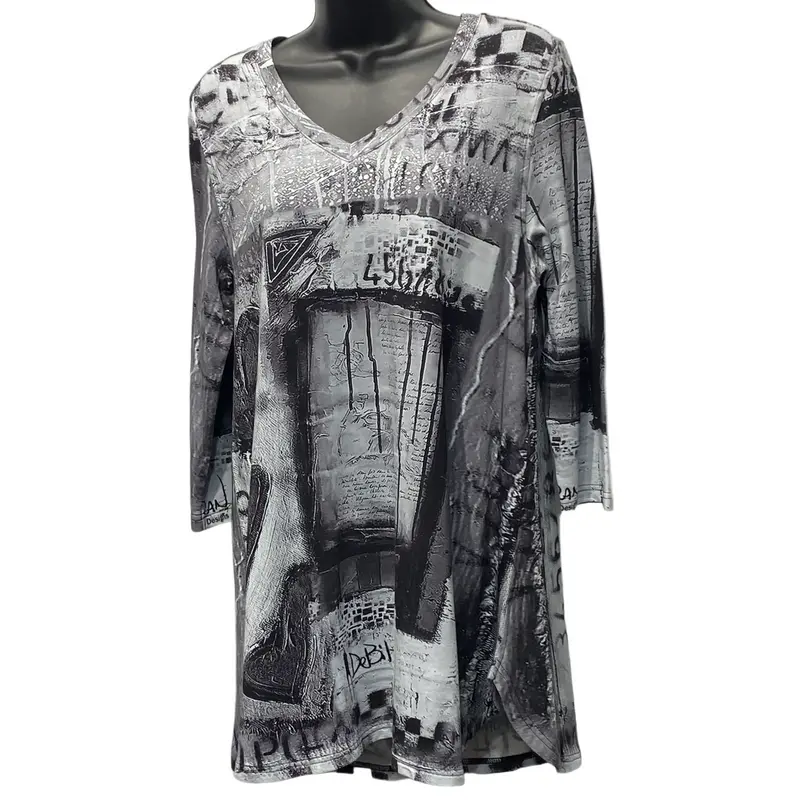 Bamboo 3/4 Sleeve Black & White Print