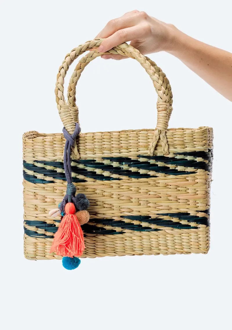 Barbados Striped Straw Tote