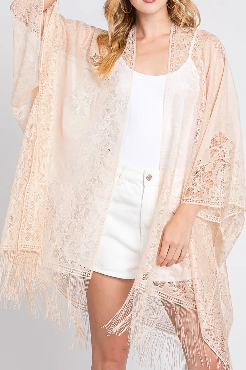 Bay Breeze Beige Lace Kimono
