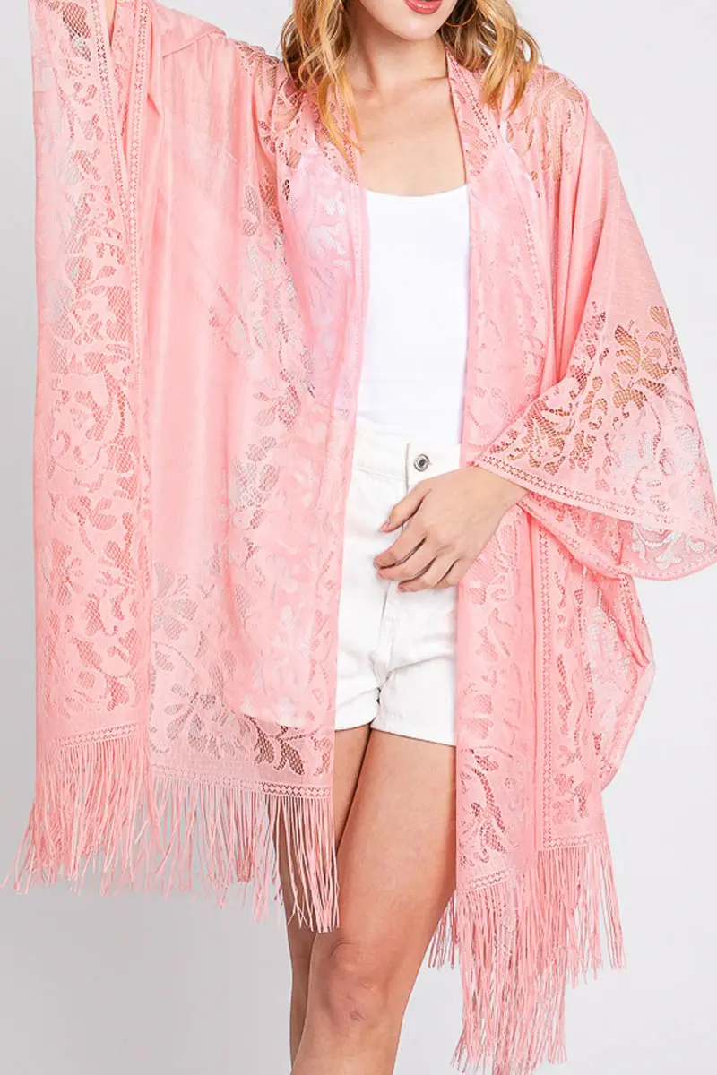Bay Breeze Pink Lace Kimono