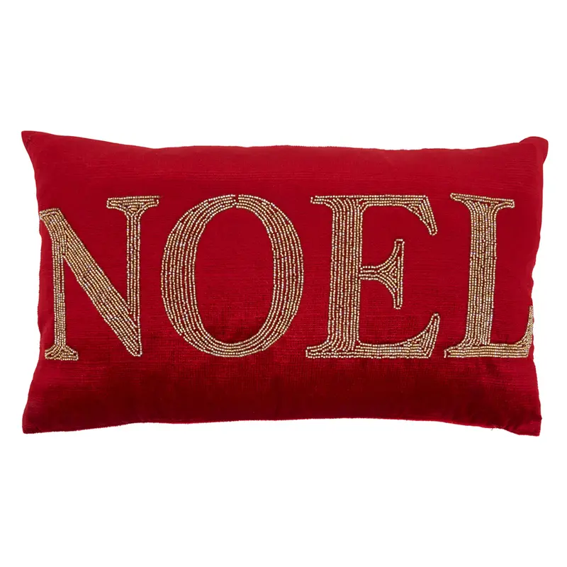 Beaded Noel Down-Filled Pillow – Red