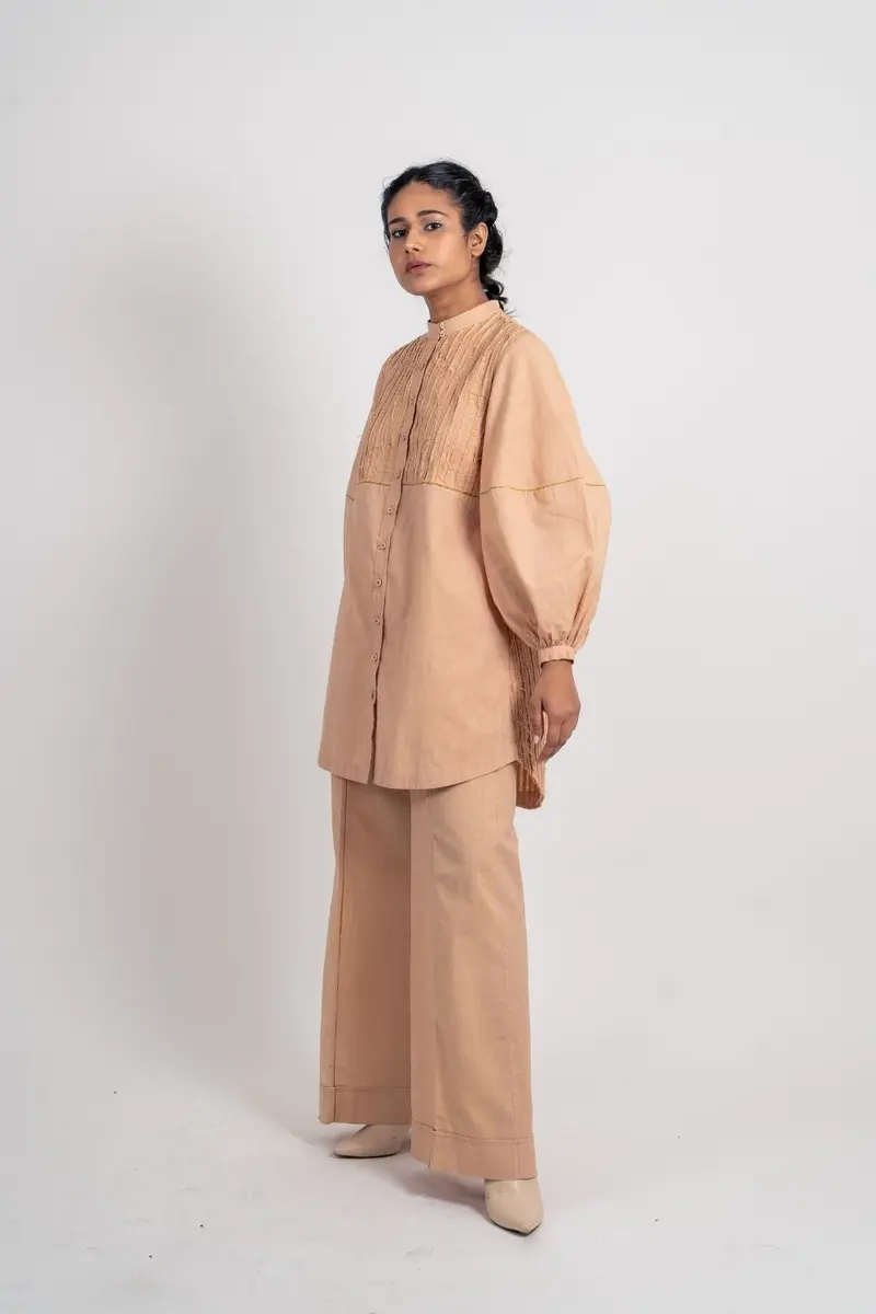 Beige Cotton Midi Dress