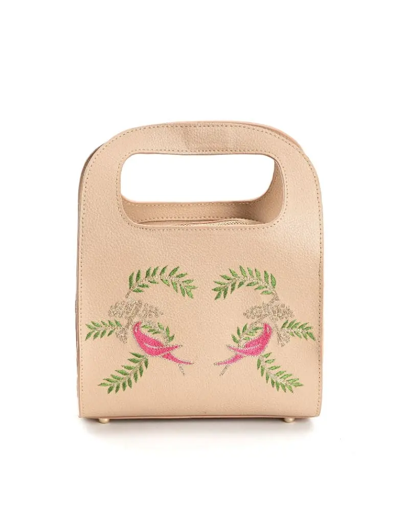 Beige Embroidered Crossbody Bag