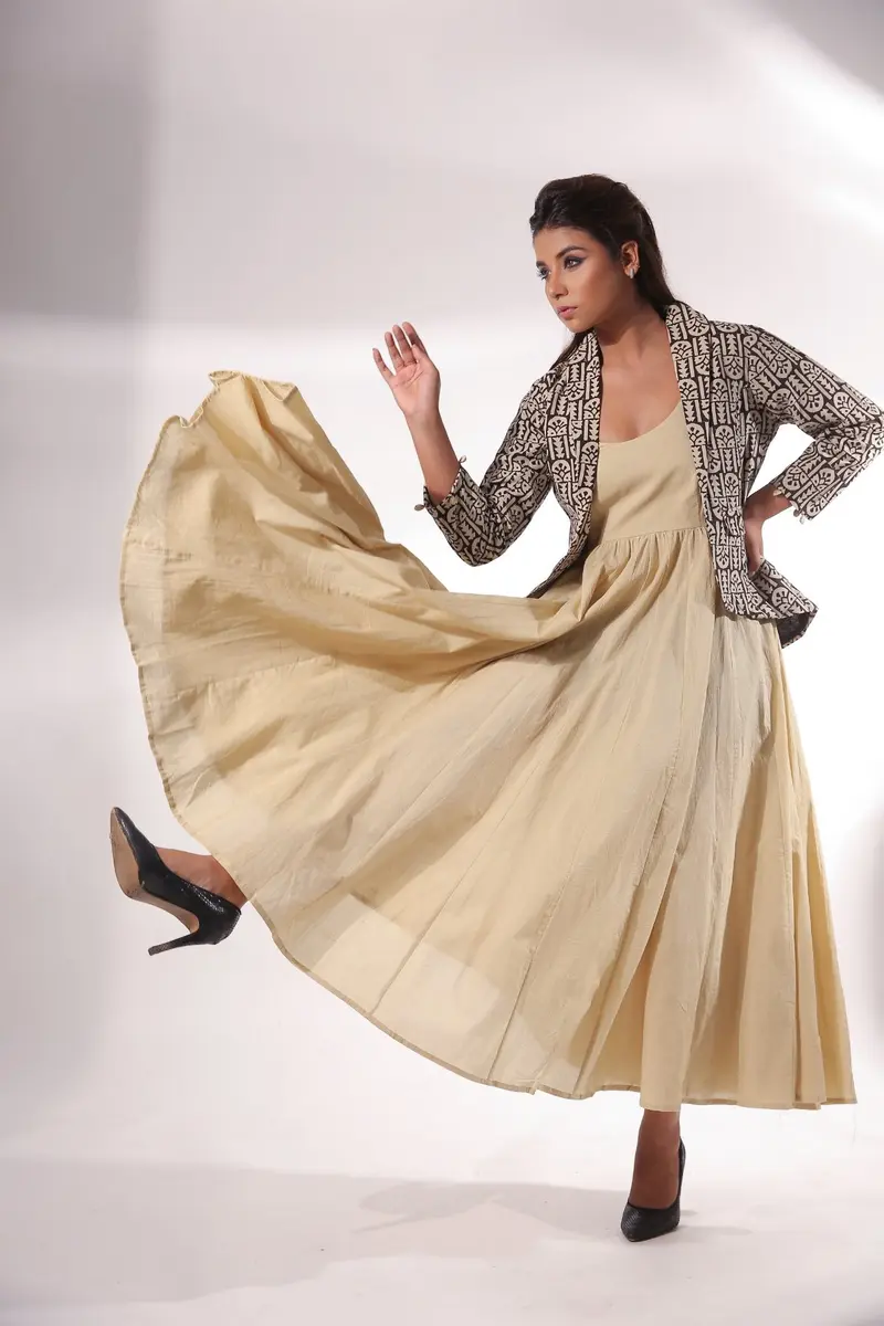 Beige Maxi Dress With Jacket
