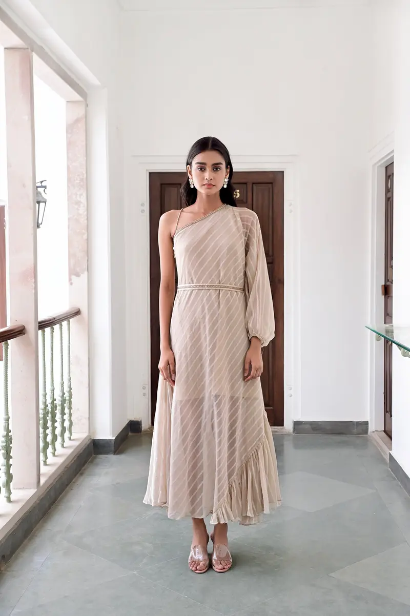Beige One Shoulder Dress