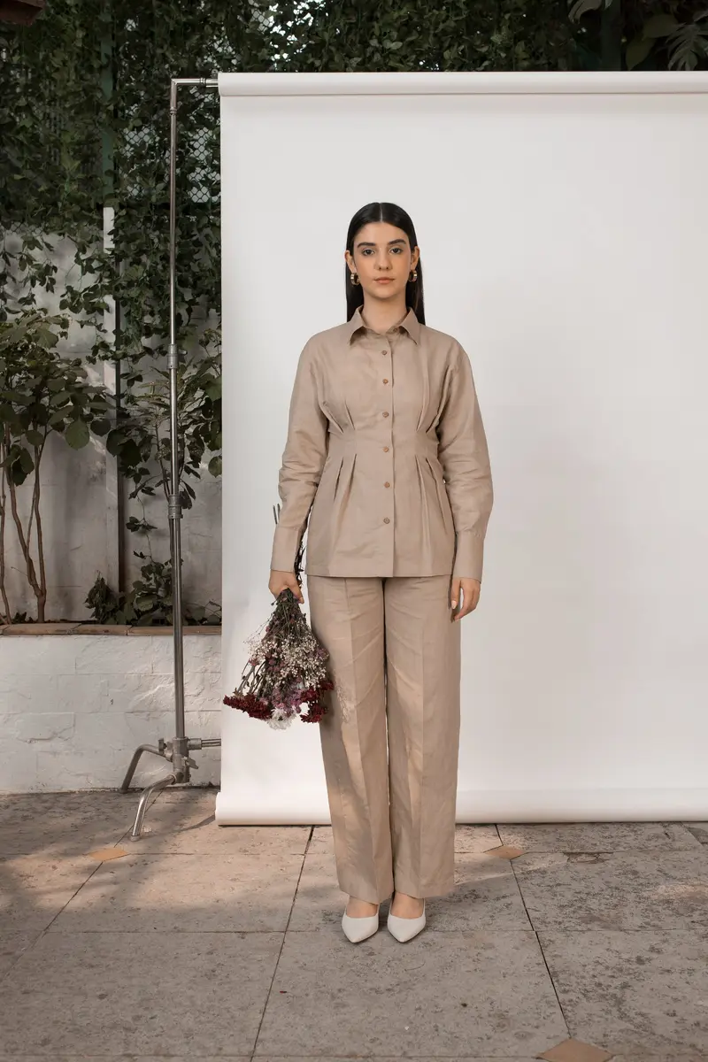 Beige Shirt with Pleats
