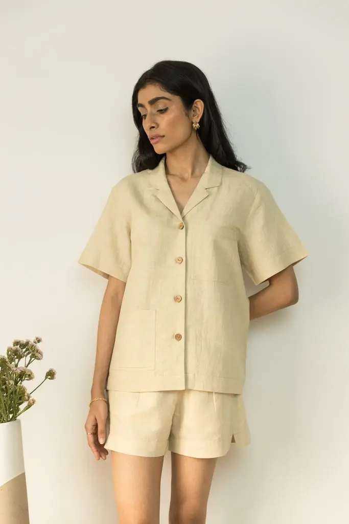 Beige Solid Cotton Shirt