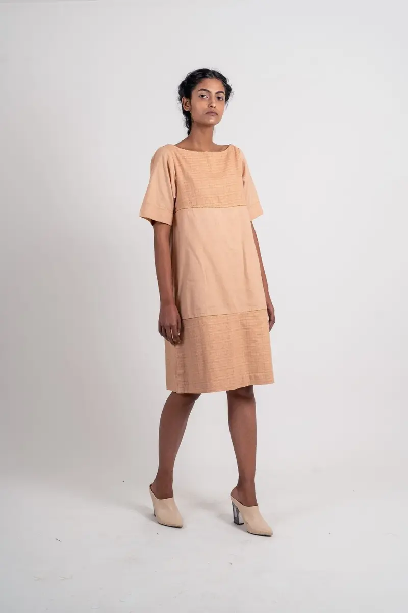 Beige Textured Plain Dress