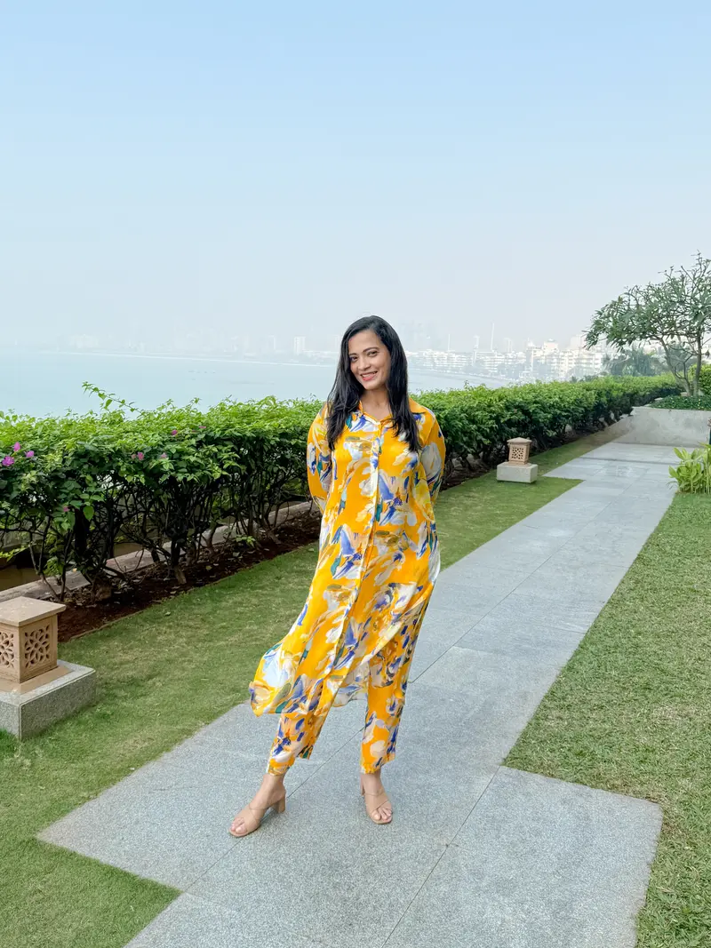Bemberg Chiffon Yellow Embroidered Coord Set