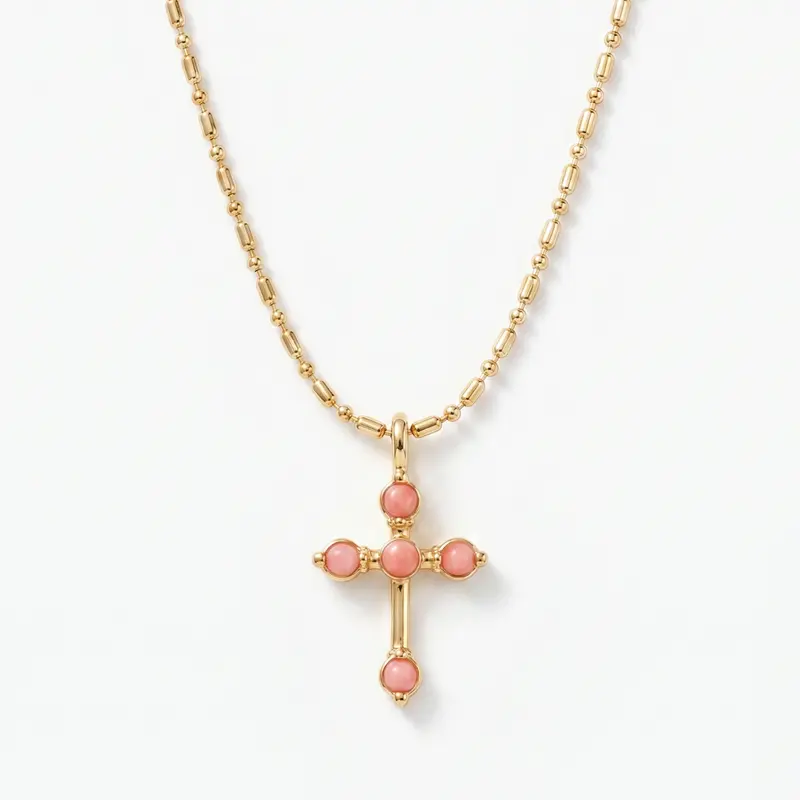 Bezel Stone Cross Necklace in Pink