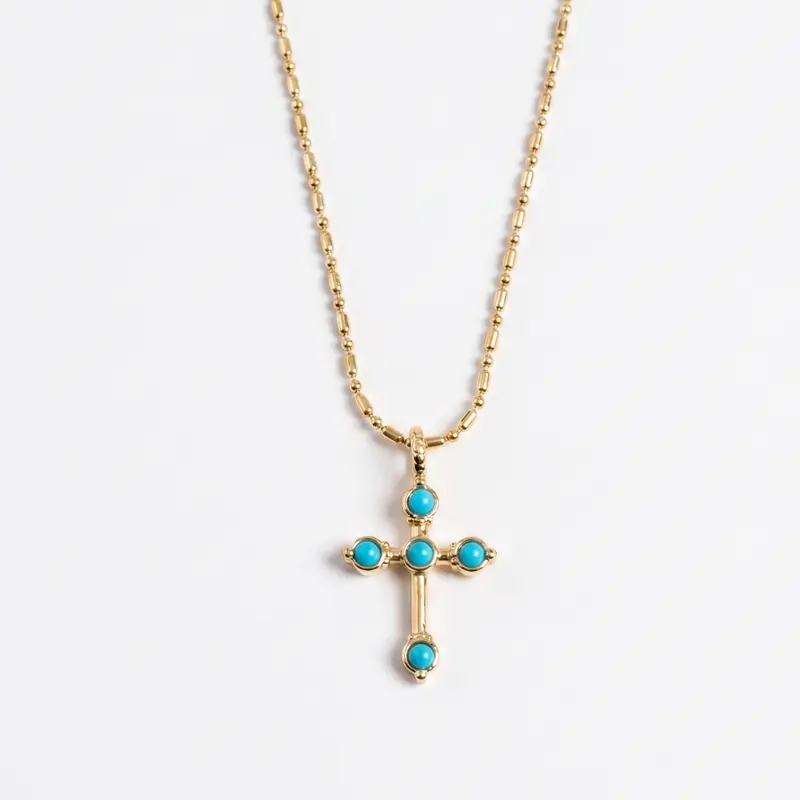 Bezel Stone Cross Necklace in Turquoise