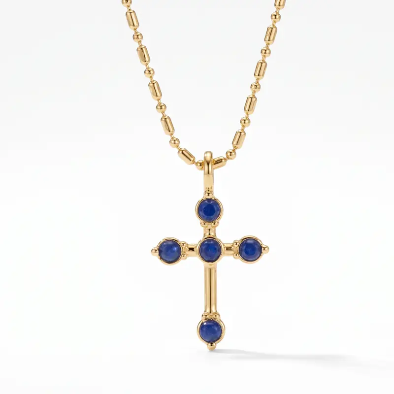 Bezel Stone Cross Necklace - Kyanite